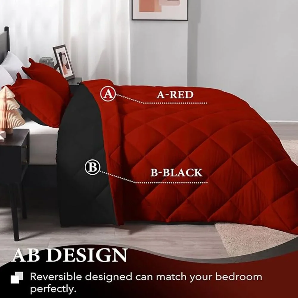 King Size Comforter Set - Red & Black King Comforter Soft Bedding Comforter Sets